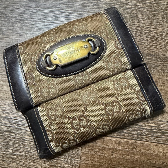 Gucci Other - Authentic Gucci GG Canvas Bifold Wallet Brown Leather Trim Made in Italy
